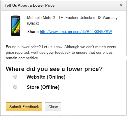 Amazon Price Match Form Step 1