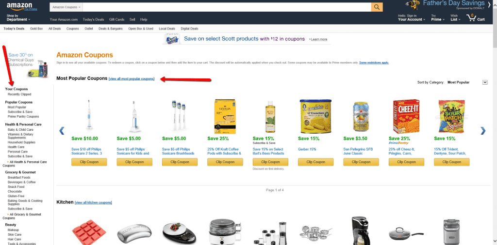 Amazon Coupons page