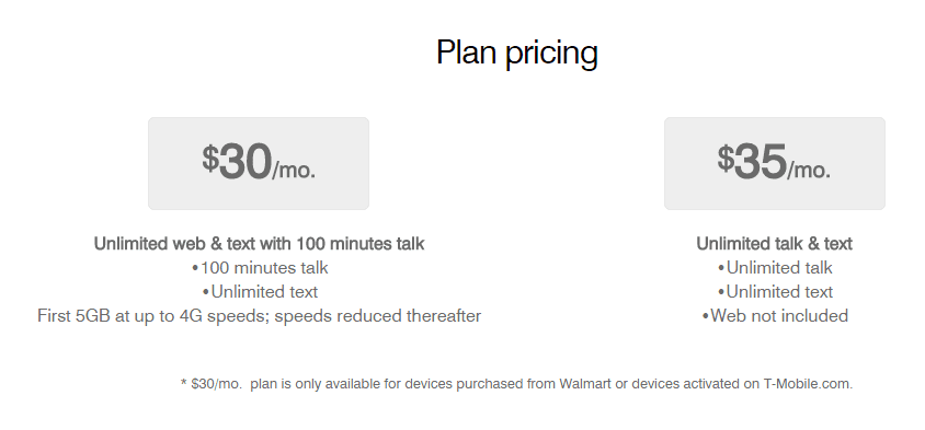 T-Mobile $30 Plan pricing